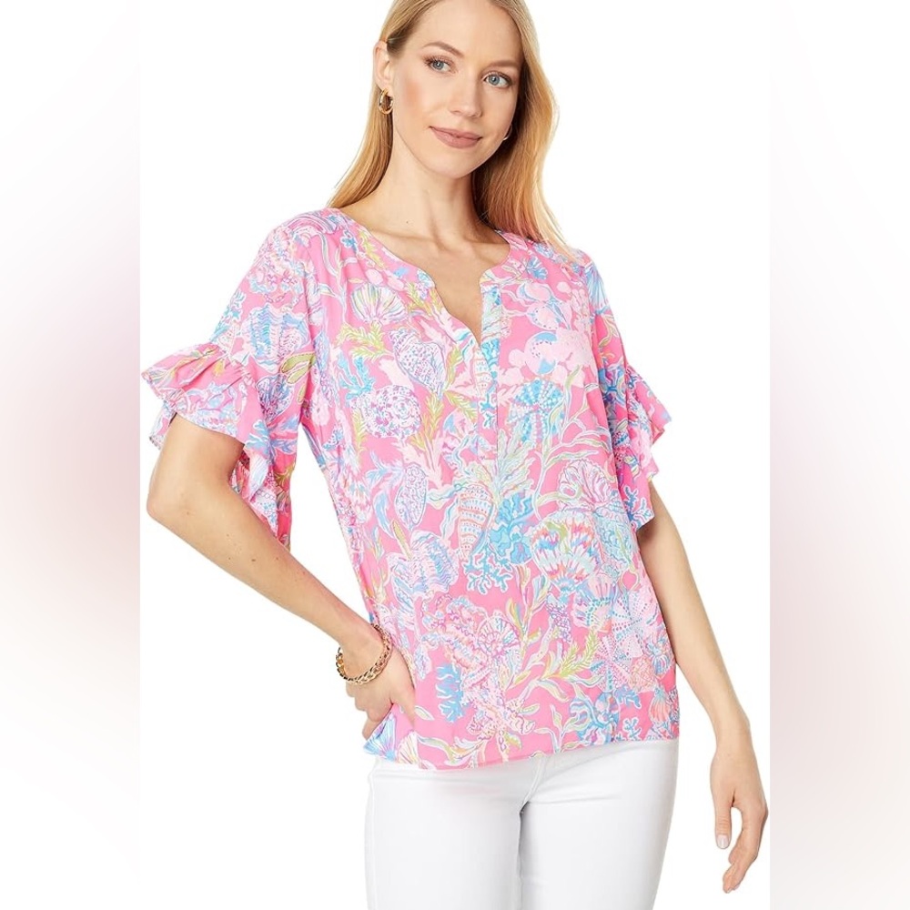 Lilly Pulitzer Pink and Blue Floral Blouse